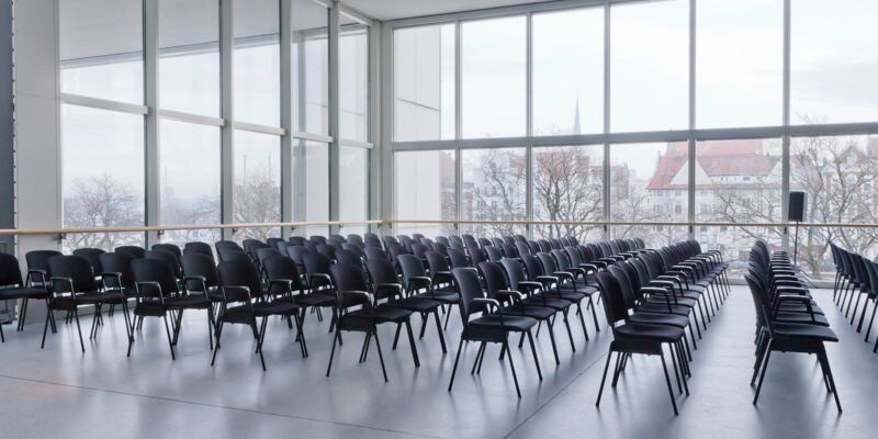 View of conference seating at the MUK Luebeck gallery